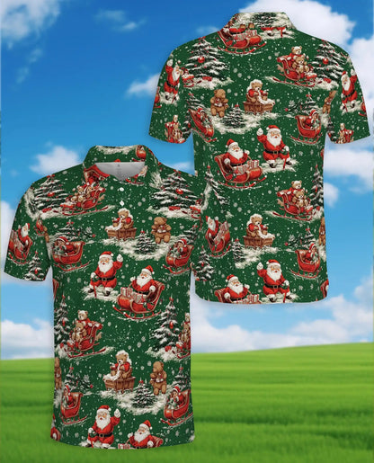 Vintage Santa Christmas 3D Polo Shirt for Men, Retro Holiday Winter Style | Azhawaiian