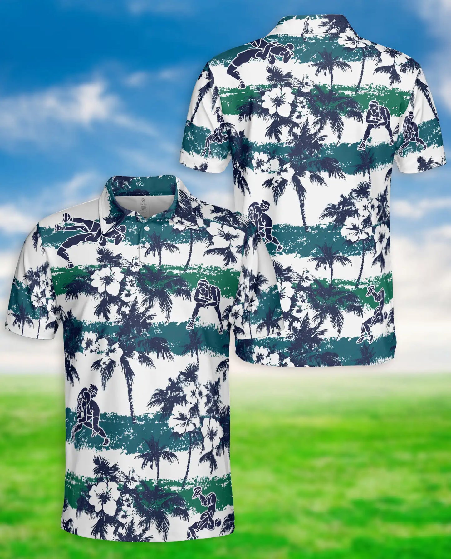 Blue Green Hawaiian Football Polo Shirt | Azhawaiian
