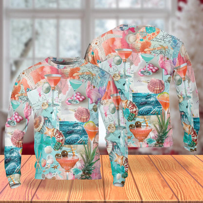 Tropical Beach Cocktail Shell Collage Sweatshirt – Tropical 3D All Over Print Design