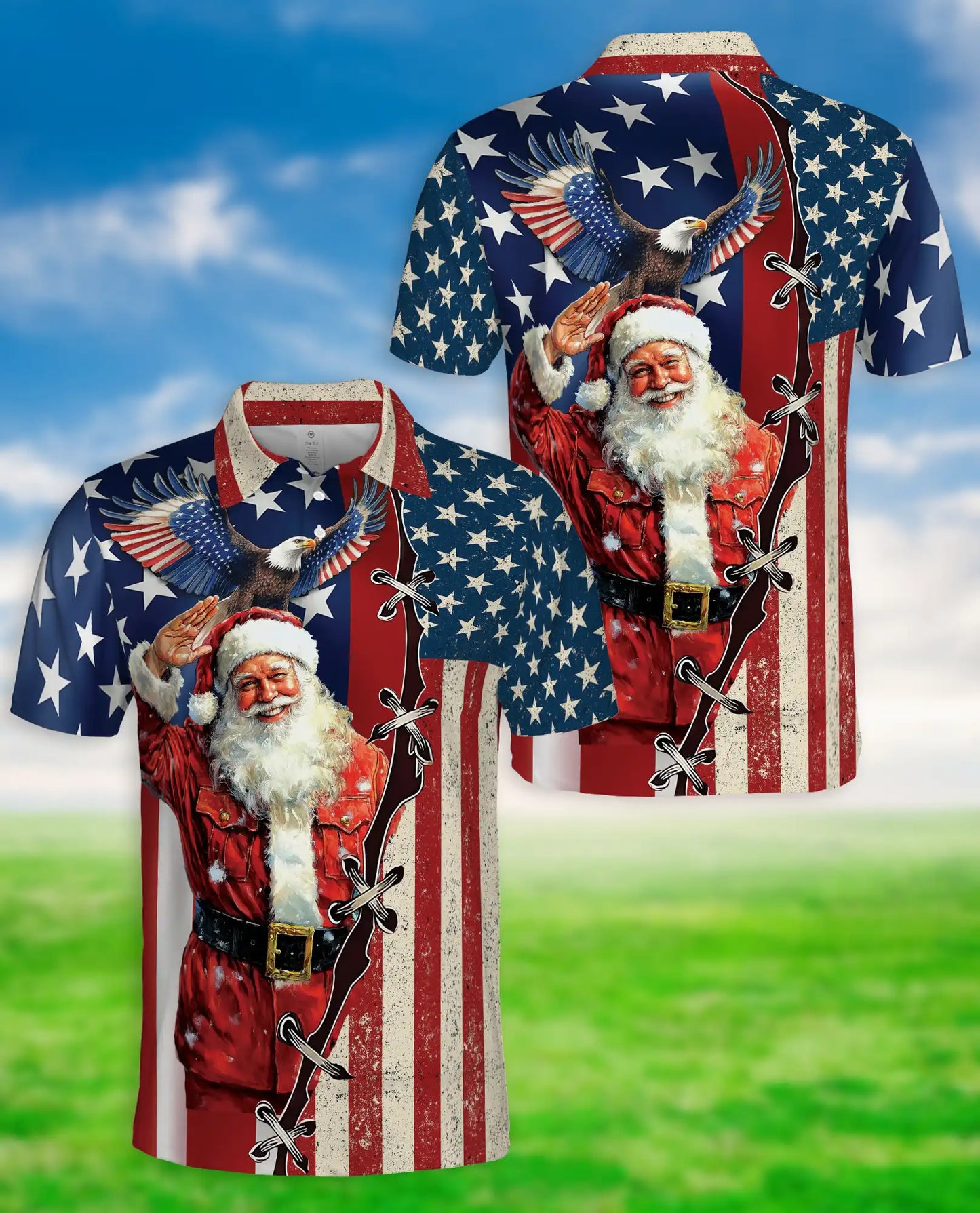 Patriotic Santa Hawaiian Polo Shirt | Azhawaiian