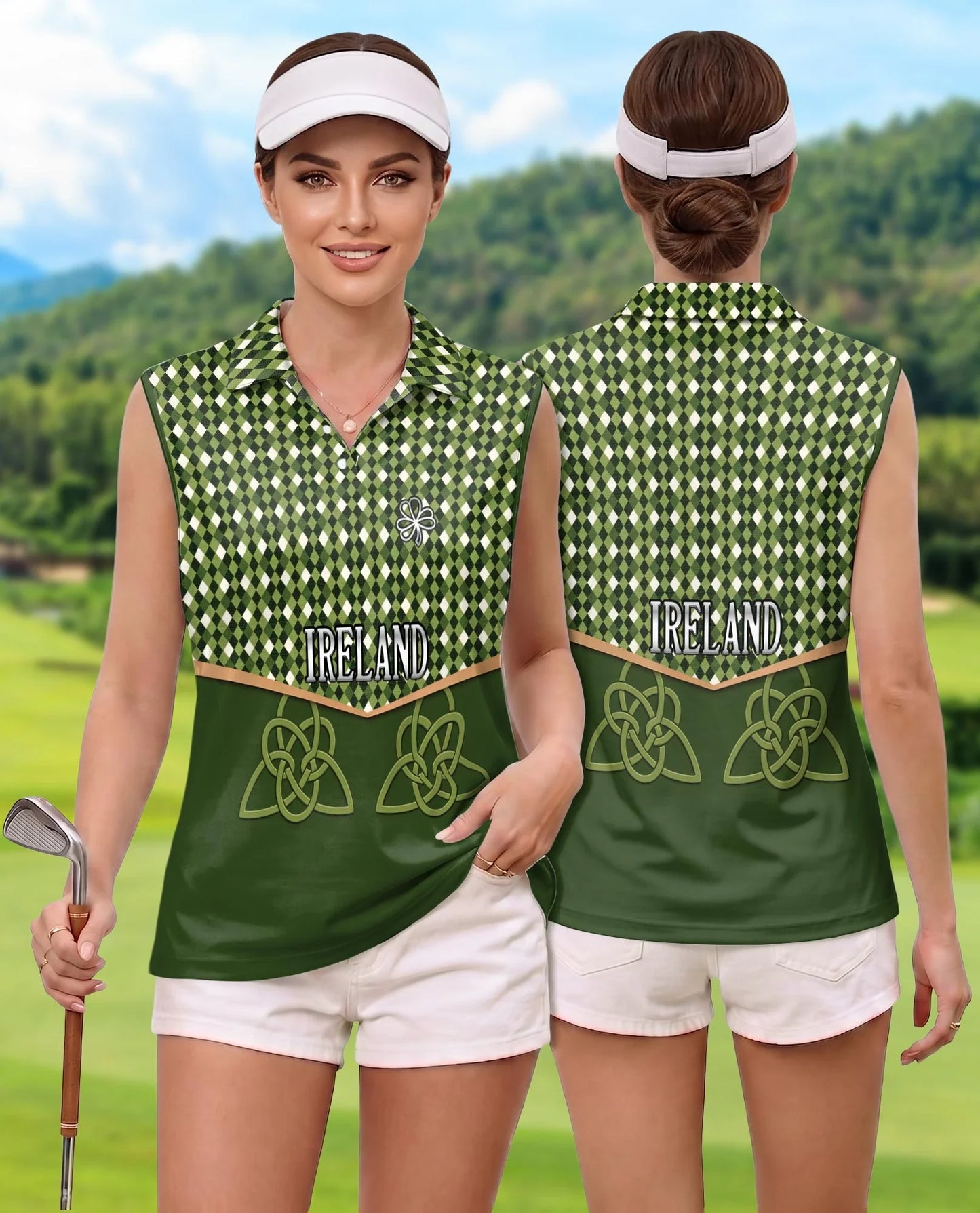 Ireland St. Patrick's Day Sleeveless Polo Shirt for Women | Azhawaiian