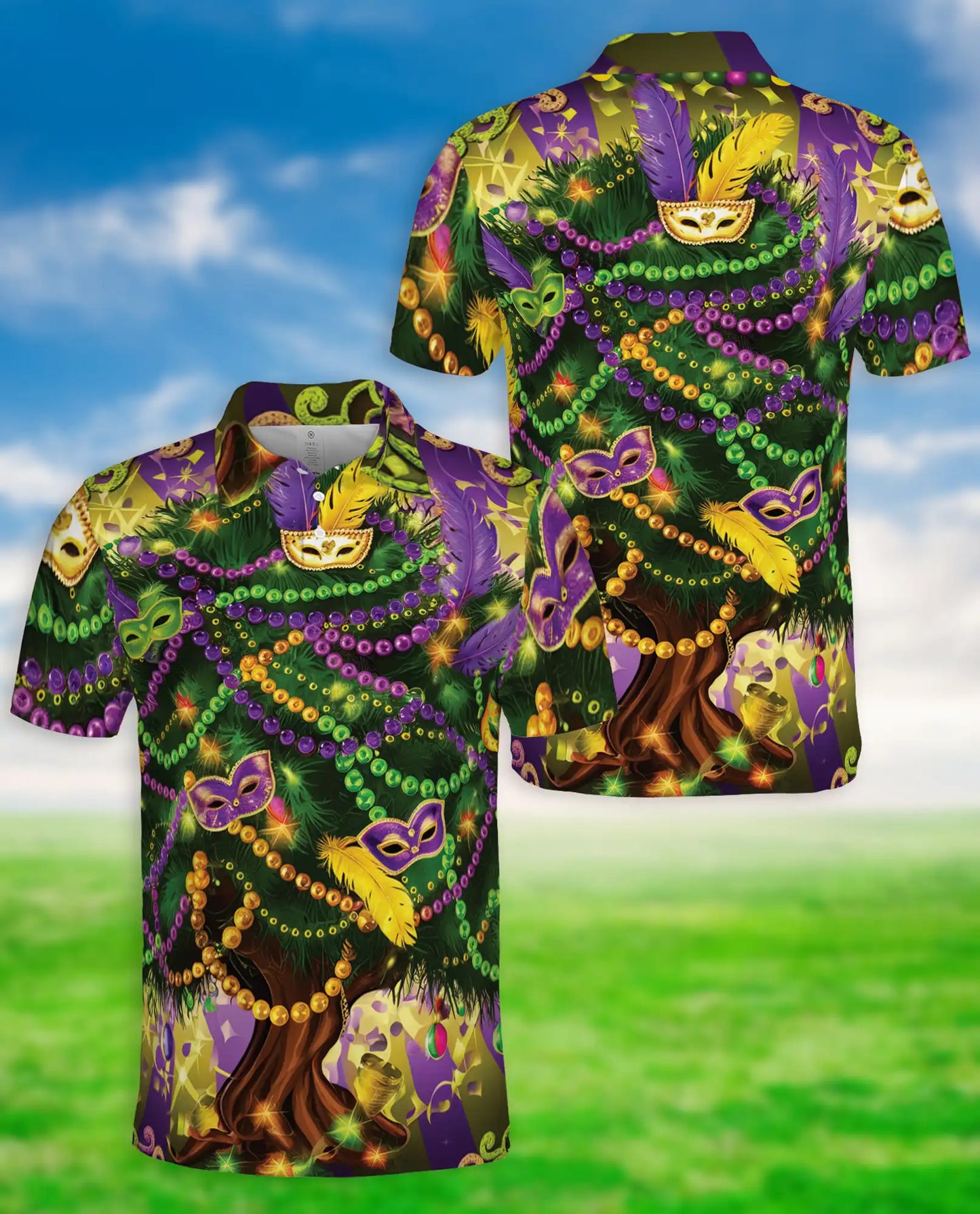 Mardi Gras Tree Hawaiian Polo Shirt | Azhawaiian