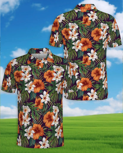 Hibiscus Lily Polo Shirt for Men, Tropical Floral Style | Azhawaiian