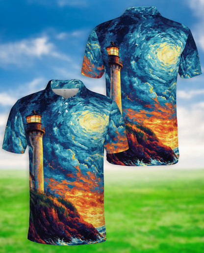 Lighthouse Polo Shirt, Coastal Seascape Art Print | Azhawaiian