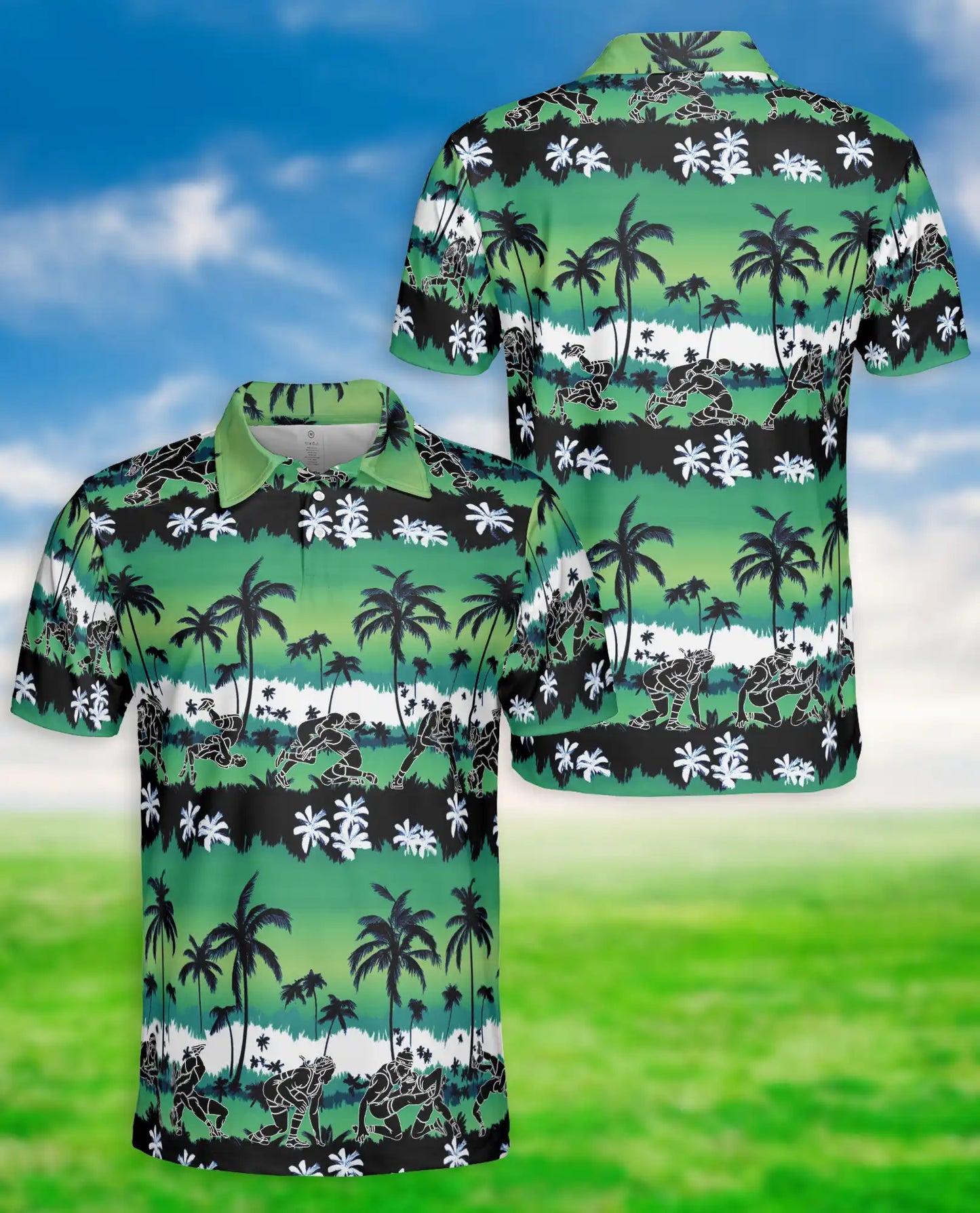 Green Hawaiian Football Polo Shirt, Tropical Style | Azhawaiian