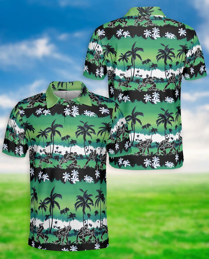 Green Hawaiian Football Polo Shirt, Tropical Style | Azhawaiian