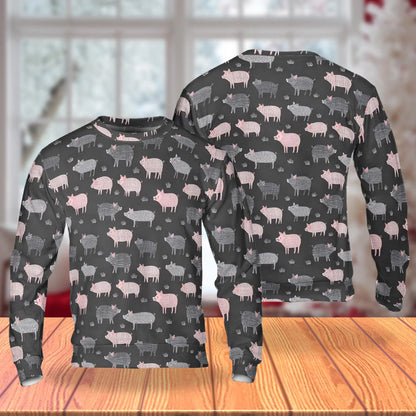 Pig Black Sweatshirt – Colorful Graphic 3D All Over Print Design