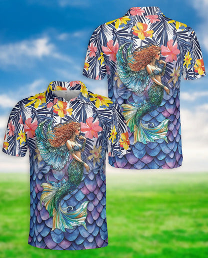 Mermaid Hawaiian Polo Shirt, Tropical Ocean Style | Azhawaiian