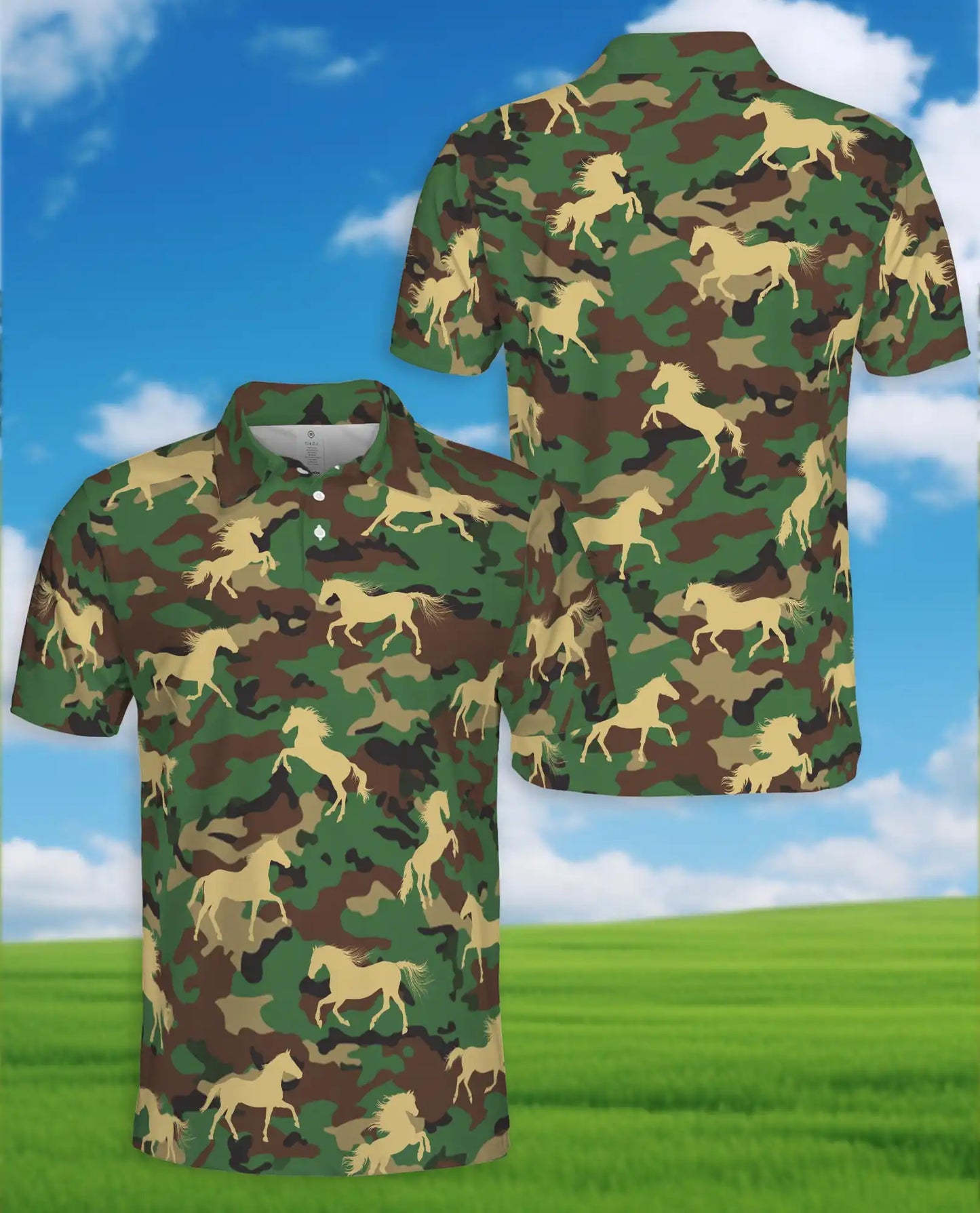 Camouflage Horse Polo Shirt, Military Camo Print | Azhawaiian