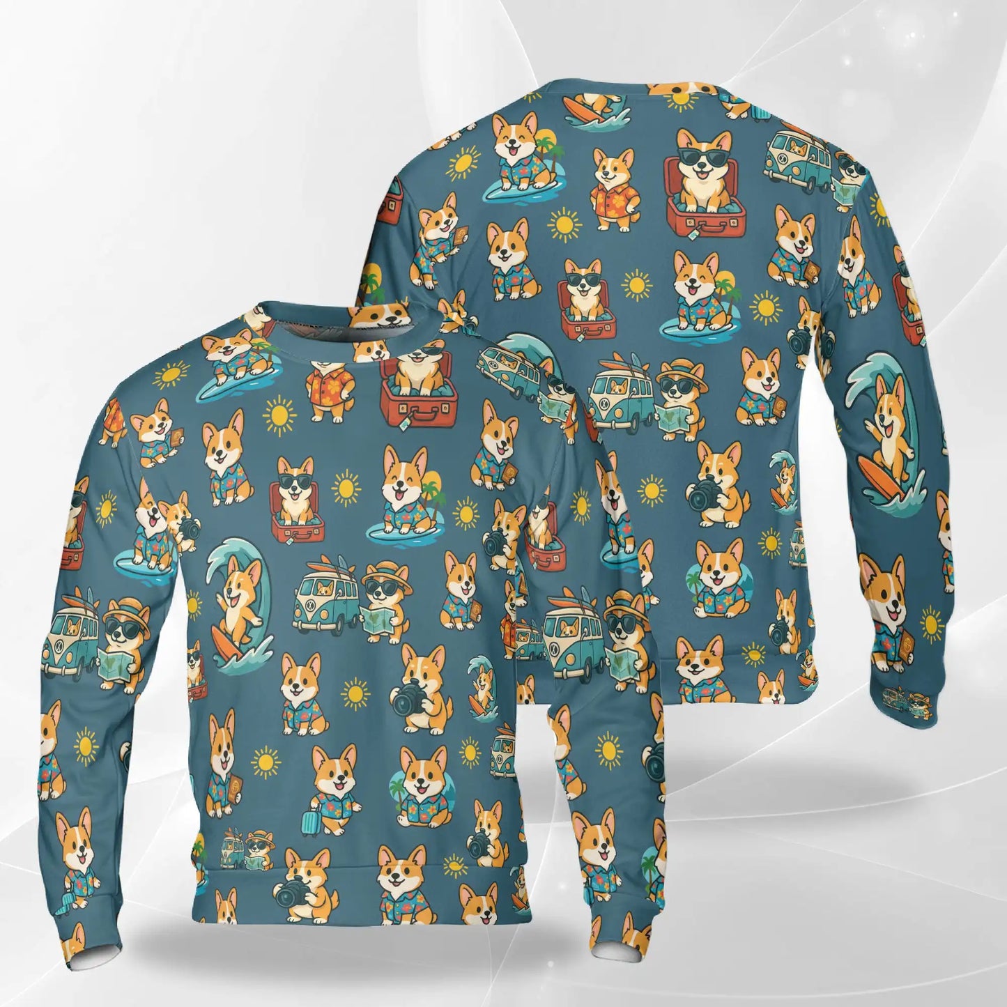 Summer Corgi Sweatshirt – Tropical 3D All Over Print Design