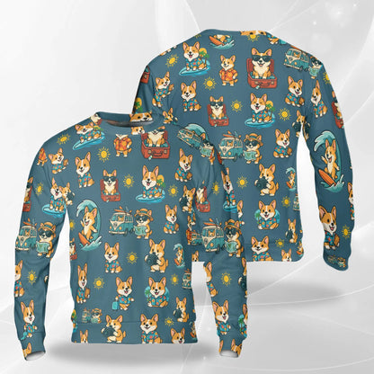 Summer Corgi Sweatshirt – Tropical 3D All Over Print Design