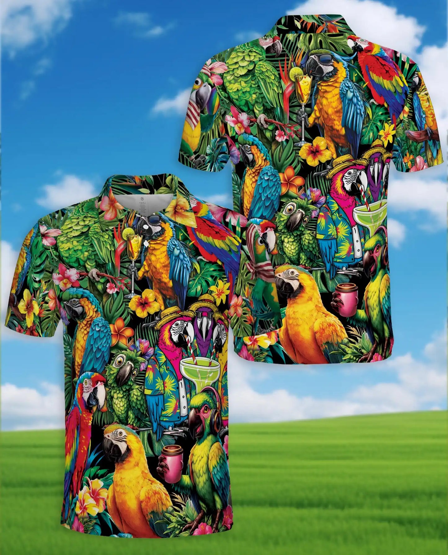 Tropical Parrot Polo Shirt, Colorful Island Style | Azhawaiian