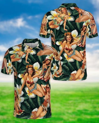 Vintage Pin Up Tropical Polo Shirt | Azhawaiian