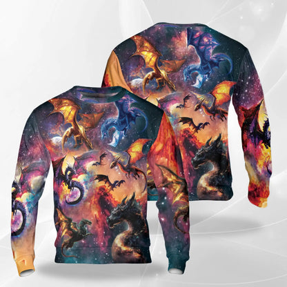 Colorful Mythical Dragons Nebula Sweatshirt – Colorful Graphic 3D All Over Print Design