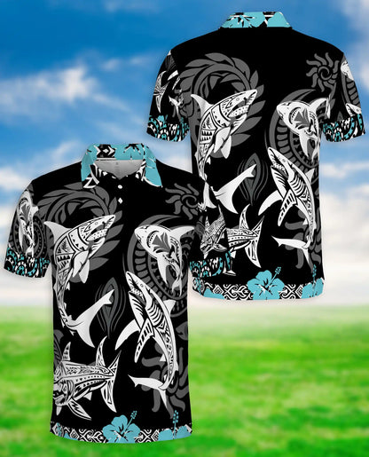 Tribal Shark Polo Shirt, Polynesian Ocean Art Design | Azhawaiian