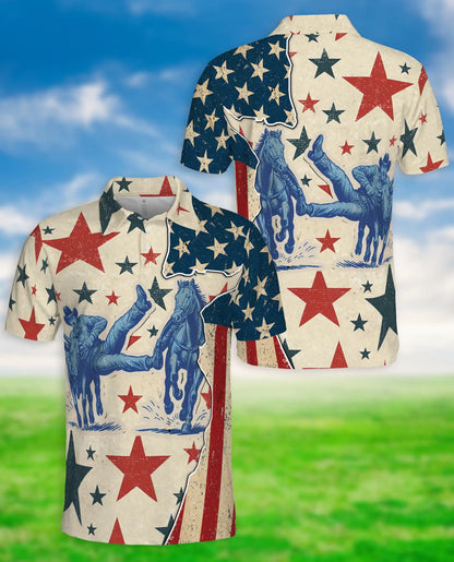 Vintage Cowboy Rodeo Polo Shirt Patriotic Western Stars Print | Azhawaiian