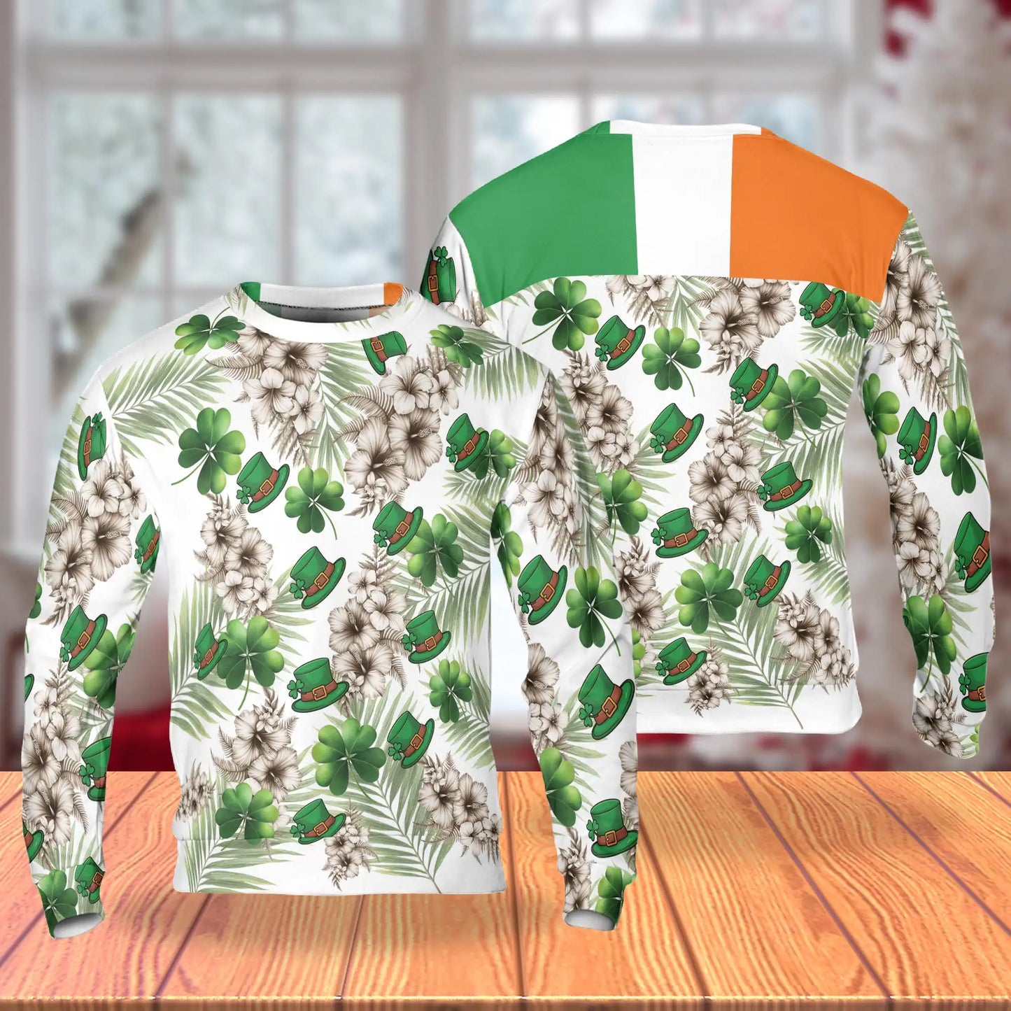 Irish Tropical Shamrock Hibiscus Pattern Sweatshirt – Tropical 3D All Over Print Design