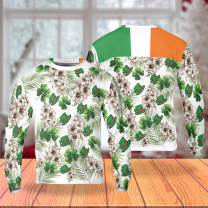 Irish Tropical Shamrock Hibiscus Pattern Sweatshirt – Tropical 3D All Over Print Design