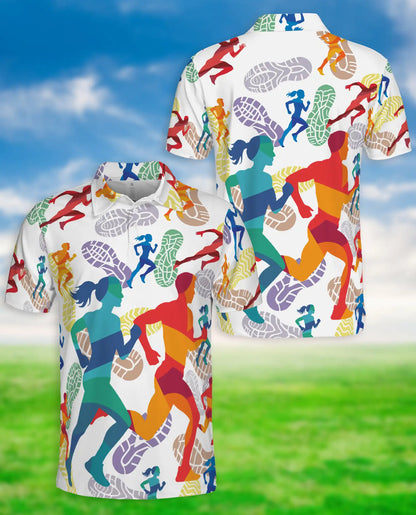 Running Polo Shirt, Colorful Marathon Runner Print | Azhawaiian