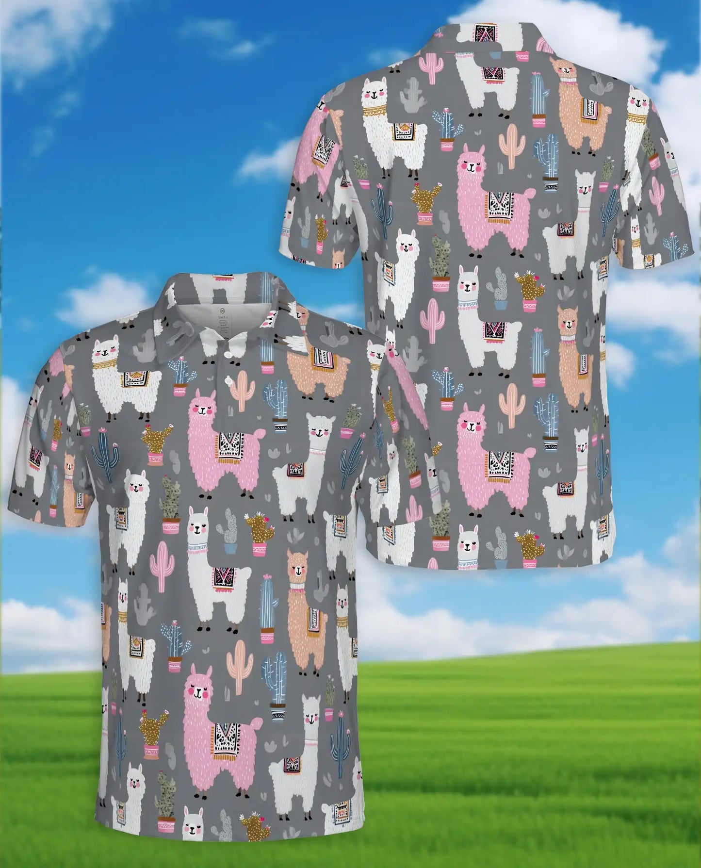 Cute Llama Polo Shirt - Desert Cactus Animal Style | Azhawaiian
