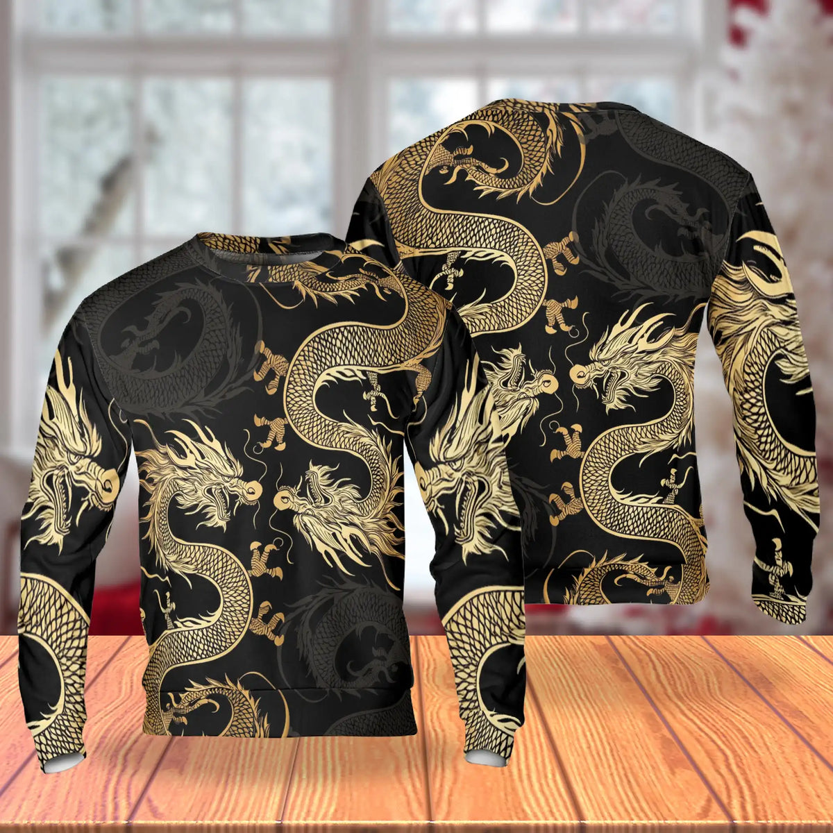 Black and Gold Traditional Dragon Sweatshirt – Colorful Graphic 3D All Over Print Design