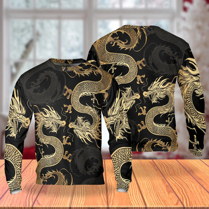 Black and Gold Traditional Dragon Sweatshirt – Colorful Graphic 3D All Over Print Design