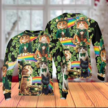 Saint Patrick's Day Cats Shamrocks Sweatshirt – Colorful Graphic 3D All Over Print Design