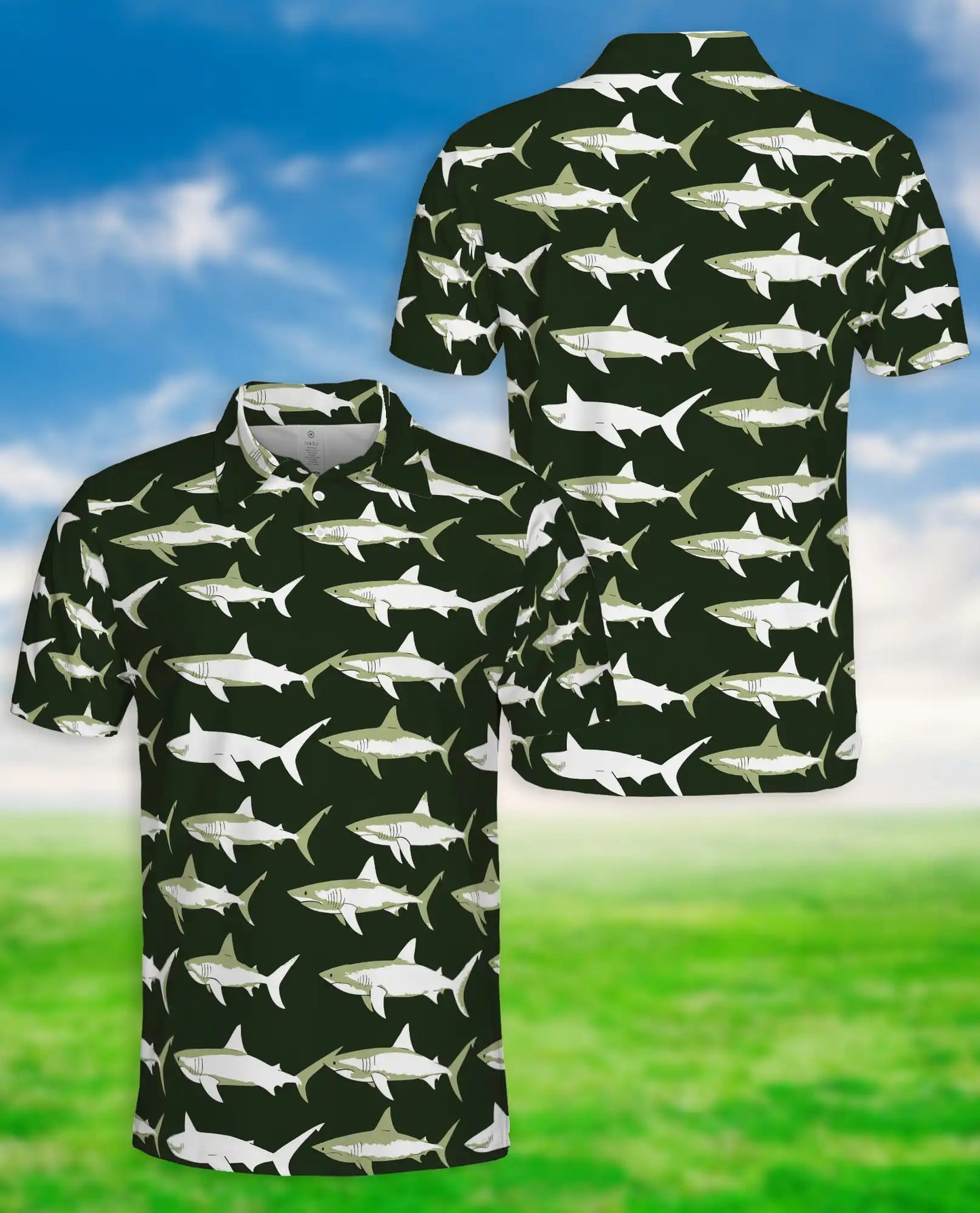 Shark Polo Shirt, Minimal Ocean Fish Print | Azhawaiian