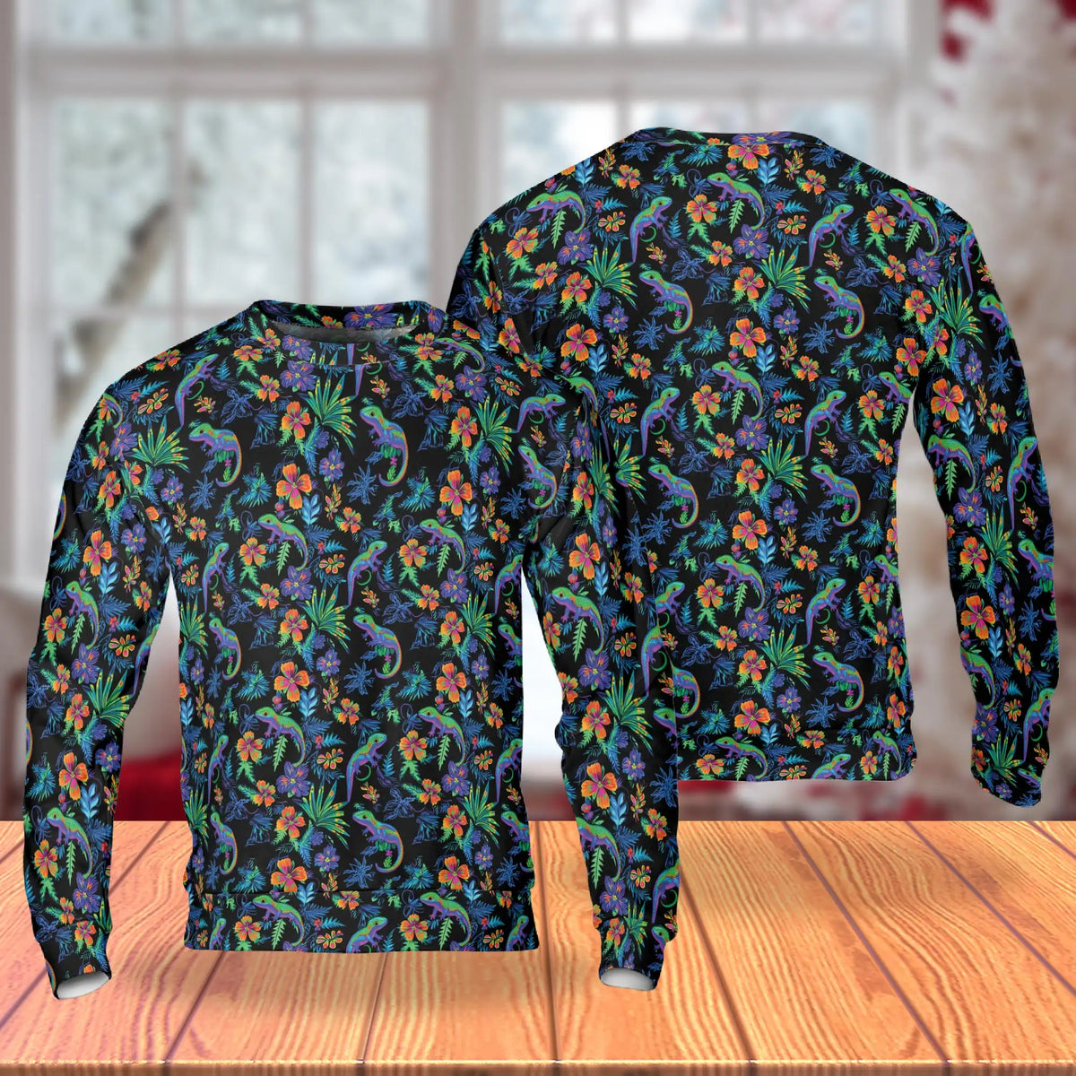 Colorful Gecko Pattern Sweatshirt – Tropical 3D All Over Print Design