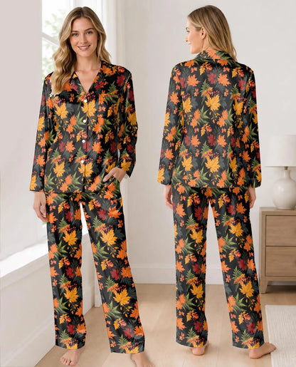 Autumn Leaf Pajama Set for Women, Cozy Fall Thanksgiving Sleepwear