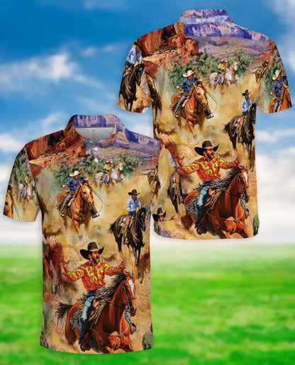 Cowboy Rodeo 3D Polo Shirt for Men, Western Horse Rider Style | Azhawaiian
