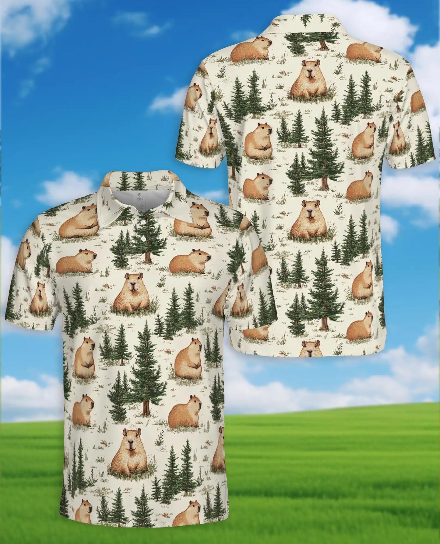 Capybara Forest Polo Shirt for Men-Cute Woodland Animal Nature | Azhawaiian