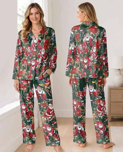 Christmas Hockey Santa Pajama Set for Women – Festive Sports Print