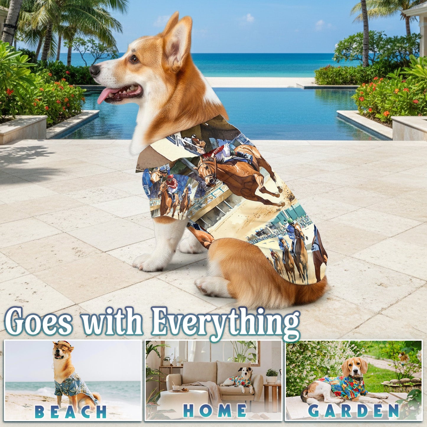Horse Racing Matching Dog Owner Hawaiian Shirts, Funny Pet Aloha Shirt for Beach Vacation - Azhawaiian