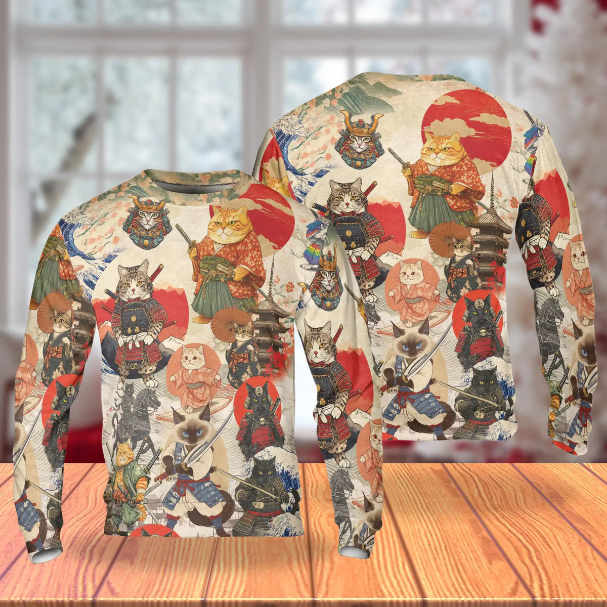 Japanese Samurai Cat Sweatshirt – Colorful Graphic 3D All Over Print Design