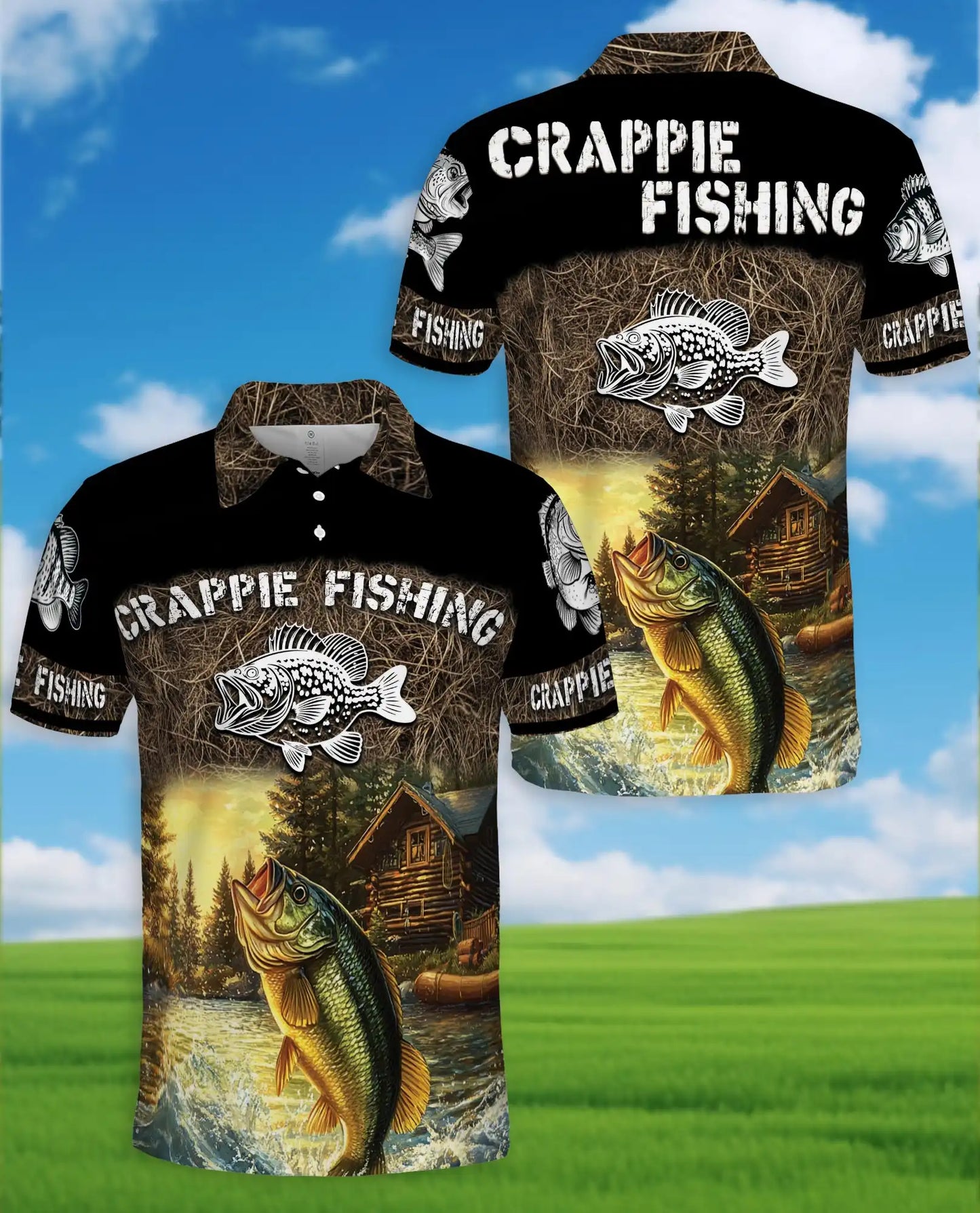Crappie Fishing Polo Shirt - Lake Cabin Angler Style | Azhawaiian