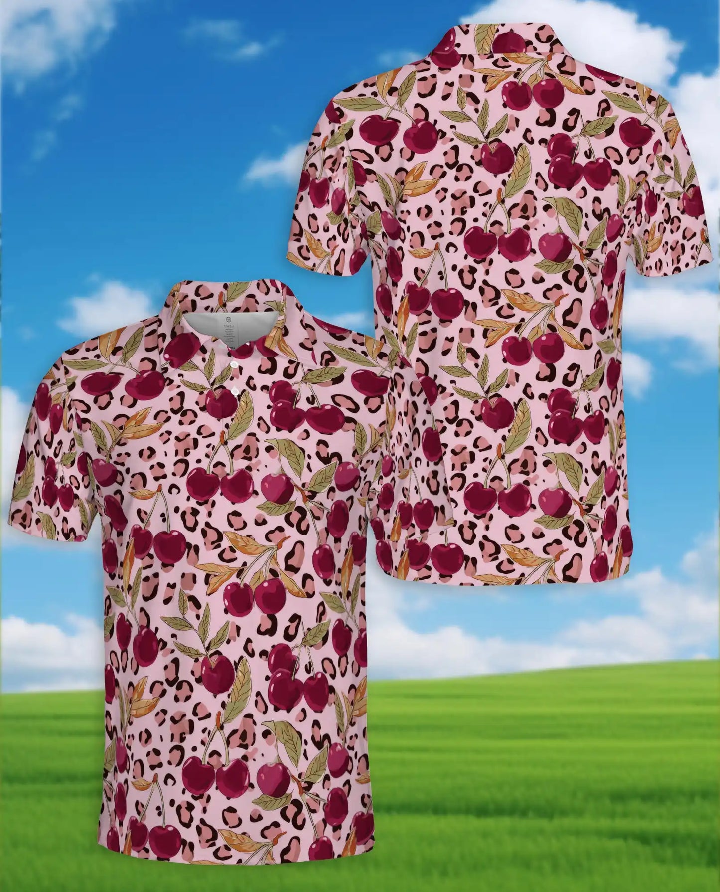 Cherry Leopard Polo Shirt for Men, Trendy Fruit Style | Azhawaiian