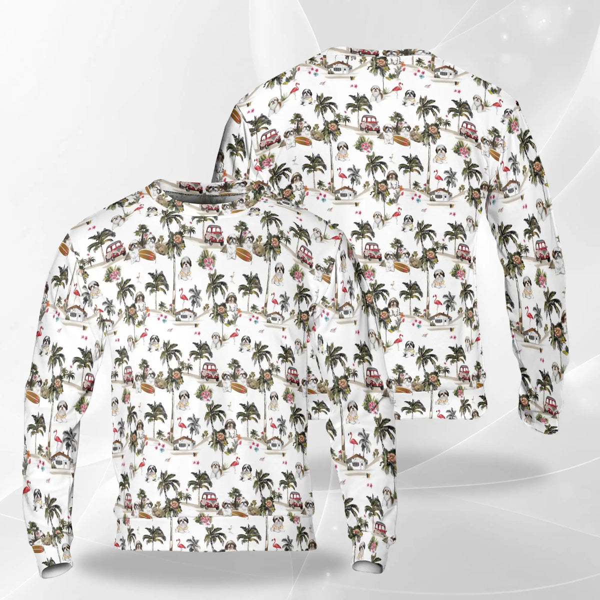 Shih Tzu Vintage Camper Flamingo Sweatshirt – Tropical Vintage 3D All Over Print Design