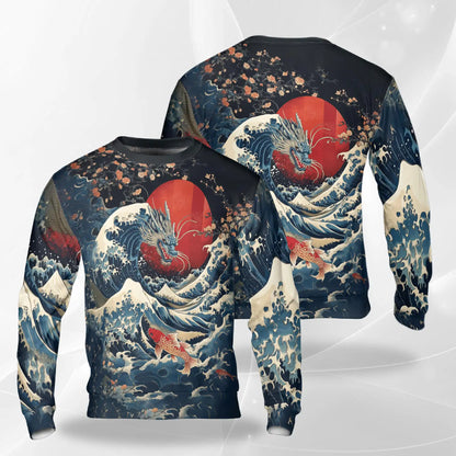 Japanese Dragon Koi Fish Sweatshirt – Colorful Graphic 3D All Over Print Design
