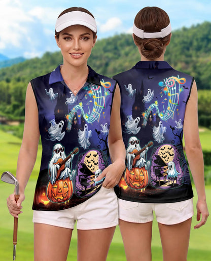 Music Night Halloween Sleeveless Polo Shirt for Women | Azhawaiian