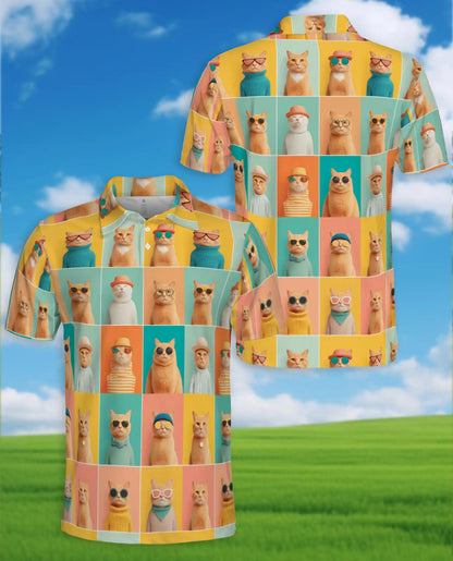 Retro Fashion Cats Polo Shirt Colorful Pop Art Cat Lover Design | Azhawaiian