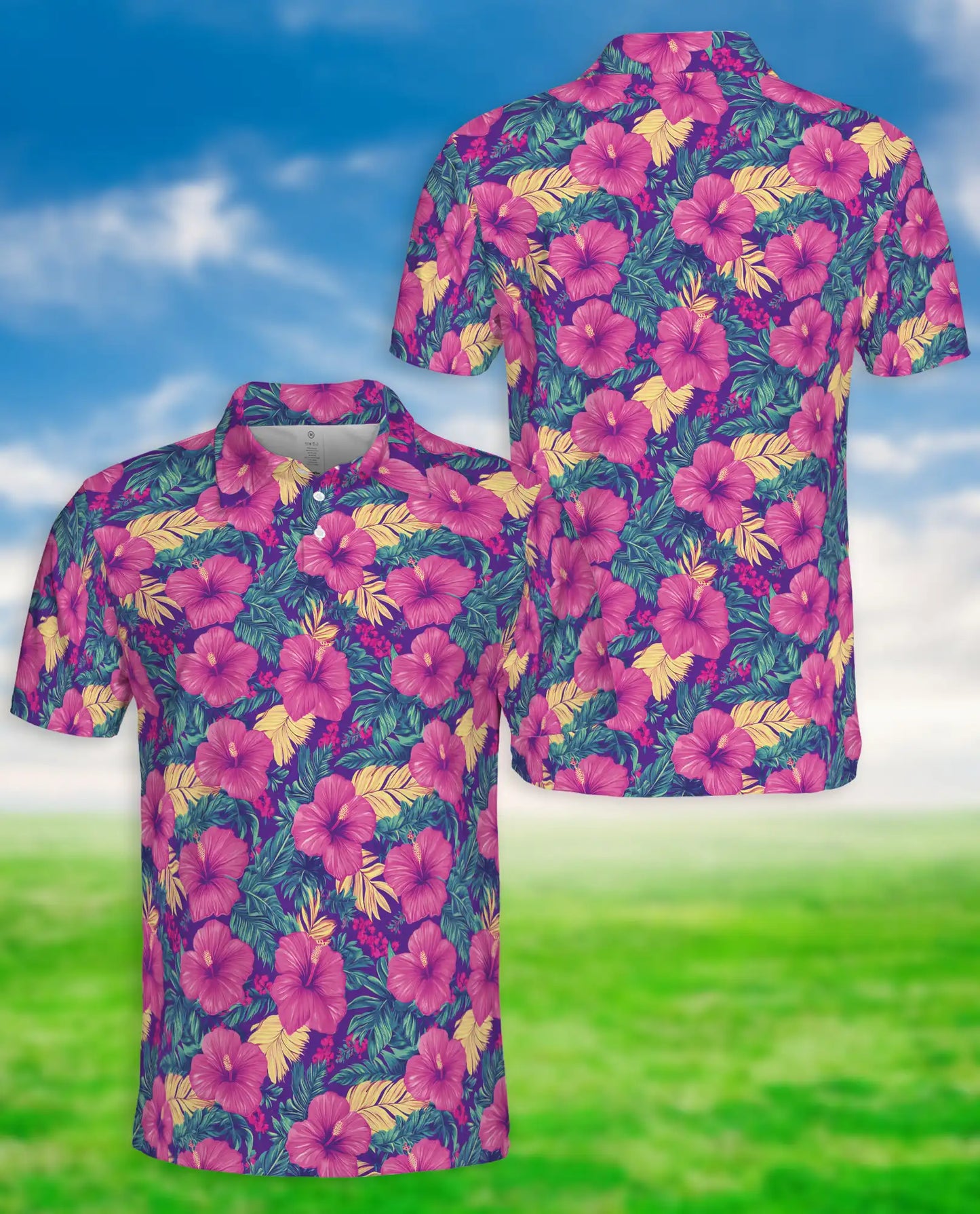 Hibiscus Floral 3D Polo Shirt for Men, Tropical Summer Flower Style | Azhawaiian