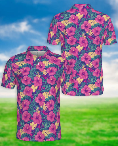 Hibiscus Floral 3D Polo Shirt for Men, Tropical Summer Flower Style | Azhawaiian