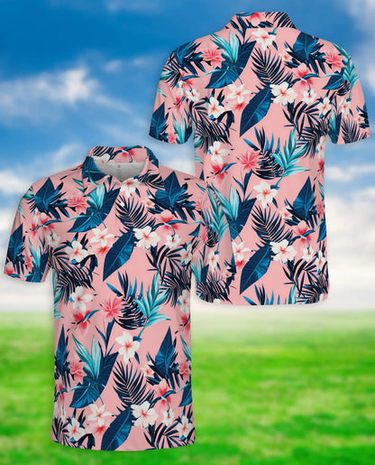 Tropical Floral Polo Shirt, Pink Island Print | Azhawaiian