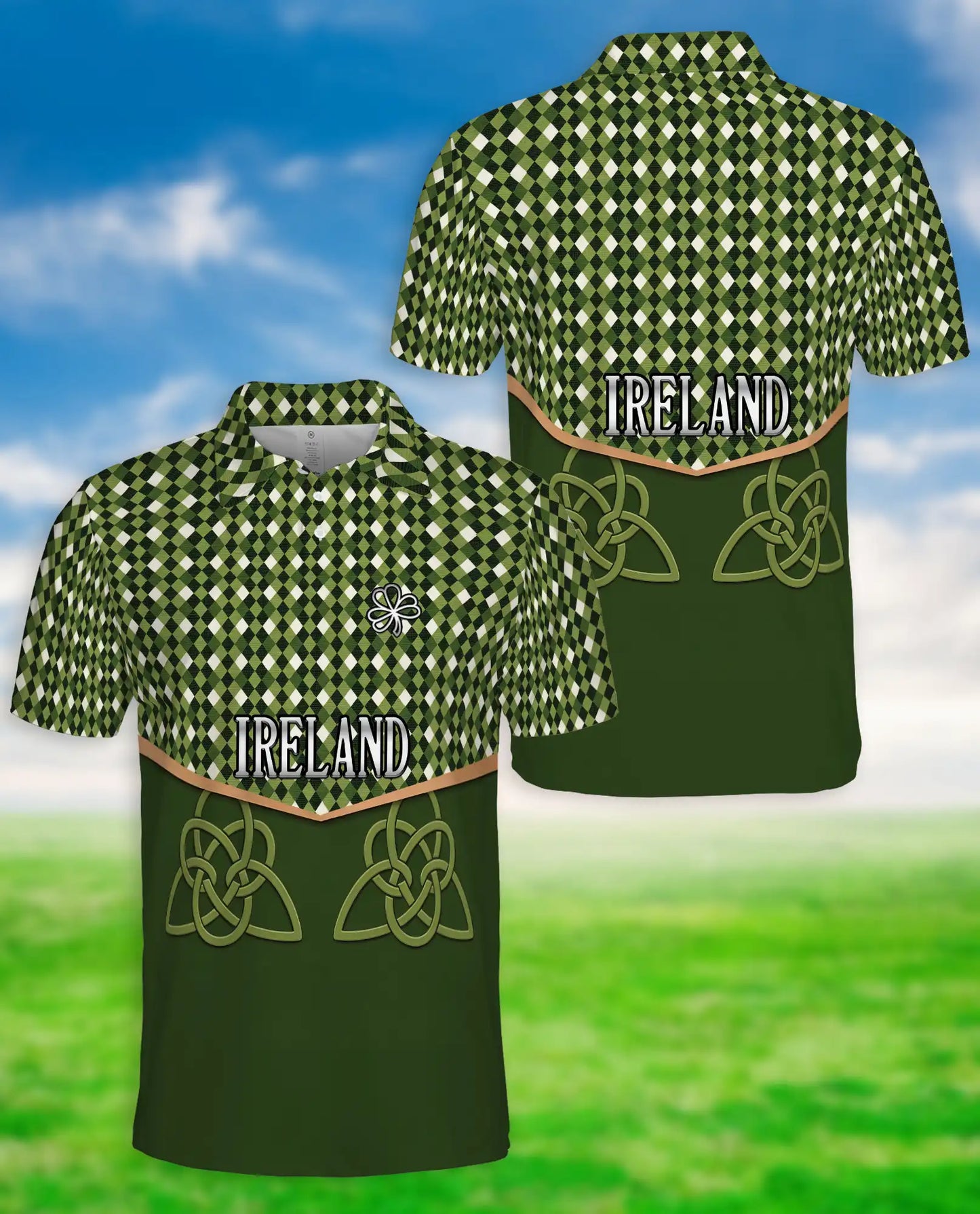 Ireland Shamrock Celtic 3D Polo Shirt | Azhawaiian