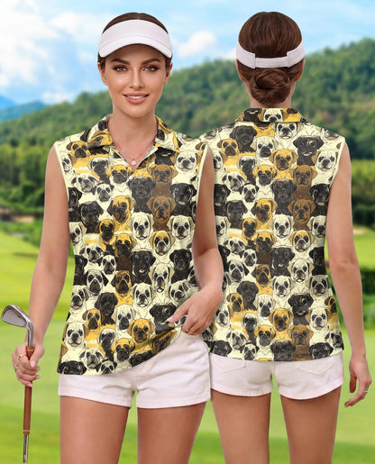Pug Dog Pattern Sleeveless Polo Shirt for Women