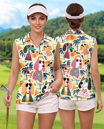 Fashionista Dog Sleeveless Polo Shirt for Women, Cute Pet Lover Style | Azhawaiian