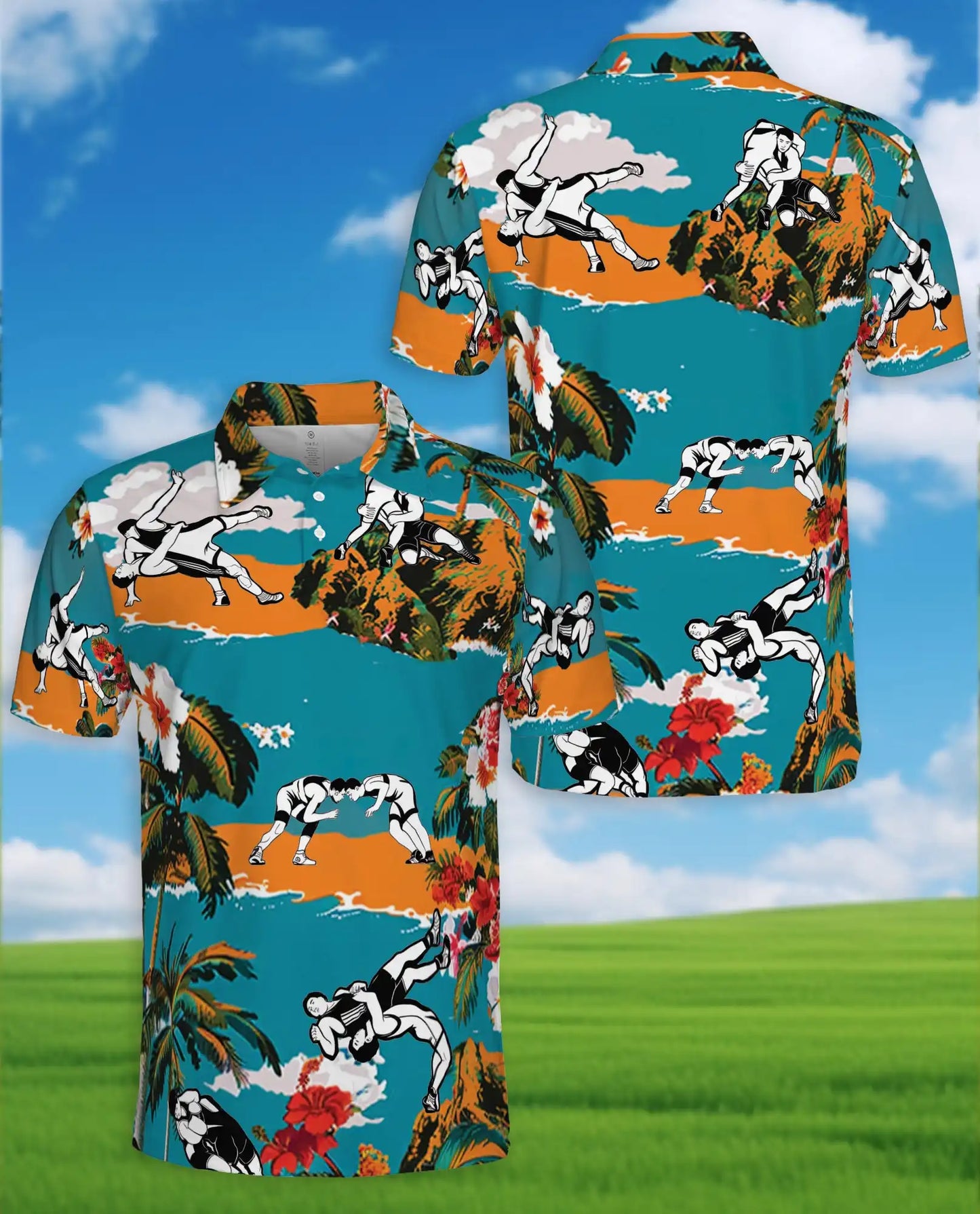 Wrestling Tropical Polo Shirt - Hawaiian Wrestler Beach Sports Design | Azhawaiian