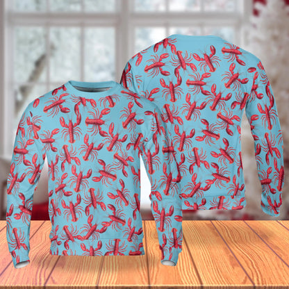 Red Lobster Pattern Sweatshirt – Colorful Graphic 3D All Over Print Design
