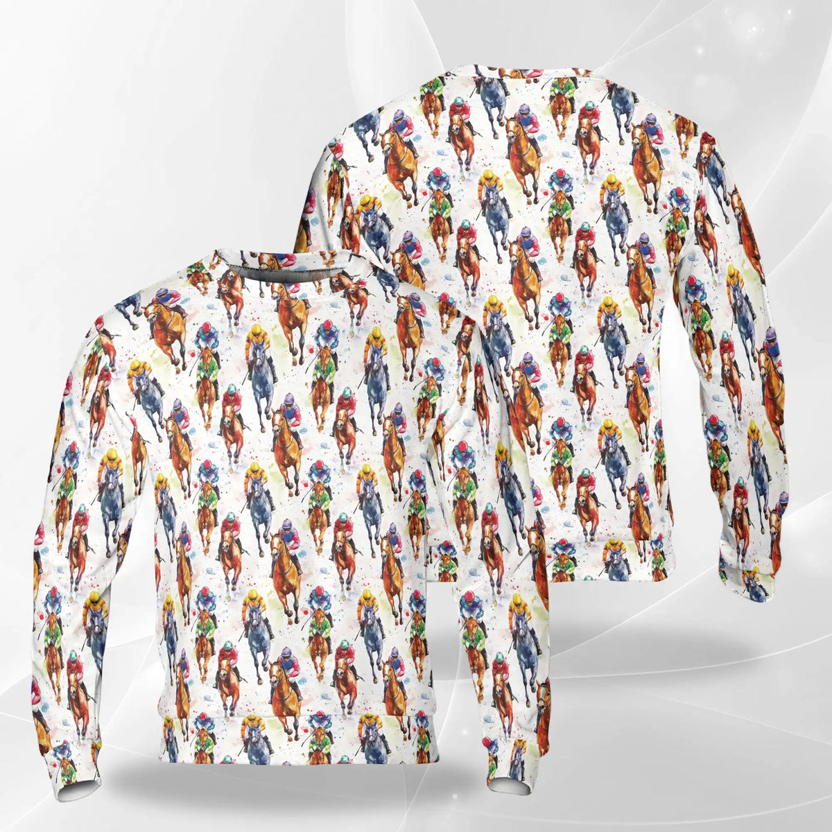 Watercolor Horse Racing Pattern Sweatshirt – Colorful Graphic 3D All Over Print Design